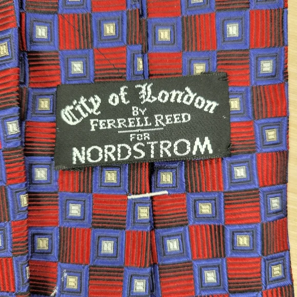 City of London by Ferrell Reed for Nordstrom Silk Tie Blue Red Geometric USA - Picture 5 of 7